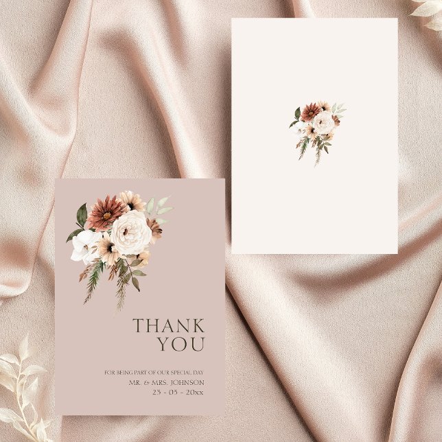 Rustic Dusty Pink and Green Floral Thank You (Rustic Dusty Pink Green Floral Wedding Thank You)