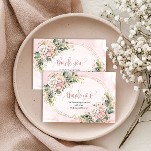 Rustic Dusty Pink Floral Eucalyptus Thank You Card