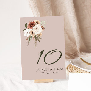Rustic Dusty Pink Floral Wedding Table Number