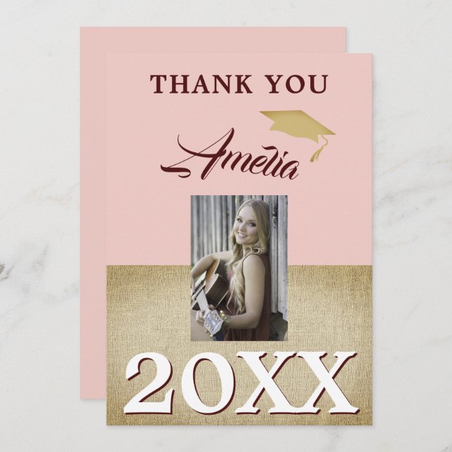 Rustic Dusty Pink Graduate 2 Photo Graduation Thank You Card (Front/Back)