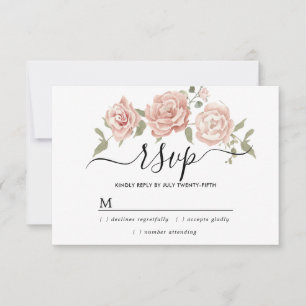 Rustic Dusty Pink Rose Floral Wedding  RSVP Card