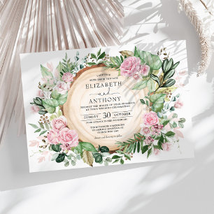 Rustic Dusty Pink Roses Botanical Garden Wedding Invitation