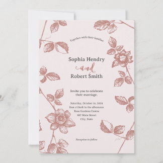 Rustic Dusty Pink Whimsical Floral Wedding Invitation