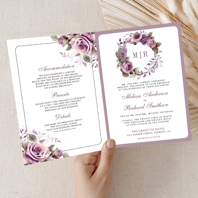 Rustic Dusty Purple Floral QR Code Wedding Invitation (Creator Uploaded)