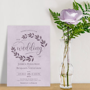 Rustic Dusty Purple Leaves Elegant Lilac Wedding Invitation