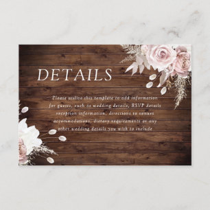 Rustic Dusty Rose Blush Floral Wedding Details Enclosure Card