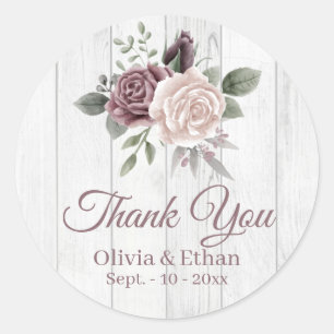 Rustic Dusty Rose Floral Bouquet Wood Classic Round Sticker