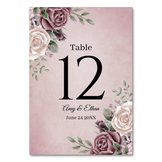 Rustic Dusty Rose Floral PinkTable Number Table Number (Front)