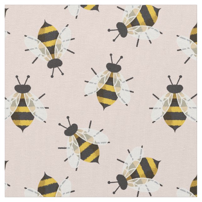 Rustic Dusty Rose Illustrated Bee Fabric (Close Up)