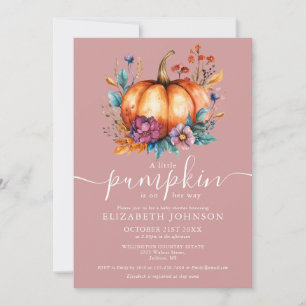 Rustic Dusty Rose Little Pumpkin Girl Baby Shower Invitation
