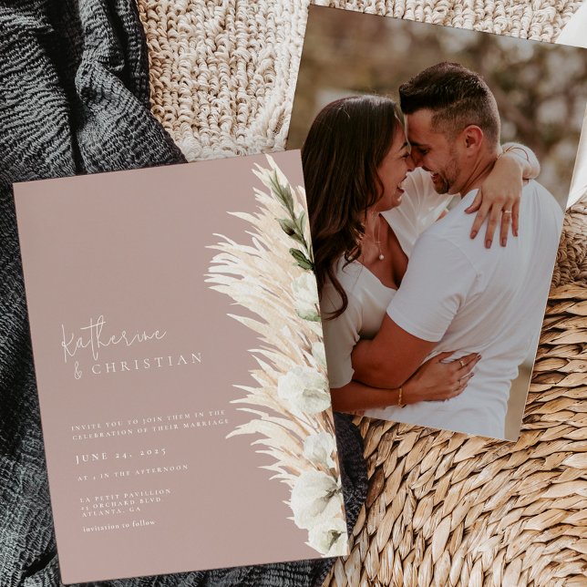 Rustic Dusty Rose Modern Photo Wedding Invitation (Creator Uploaded)