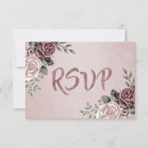 Rustic Dusty Rose Watercolour Flower Bouquet RSVP Card