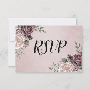 Rustic Dusty Rose Watercolour Flower Bouquet RSVP Card
