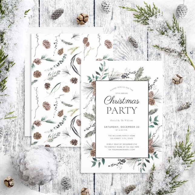 Rustic Dusty Winter Watercolor Christmas Party Invitation (Creator Uploaded)