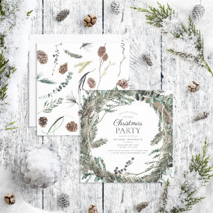 Rustic Dusty Winter Wreath Christmas Party Invitation