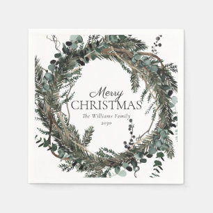 Rustic Dusty Winter Wreath Merry Christmas Napkin