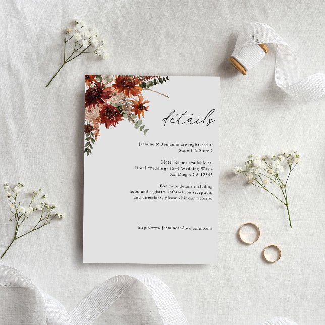 Rustic Earth & Champagne Florals Details 2 Enclosure Card (Creator Uploaded)