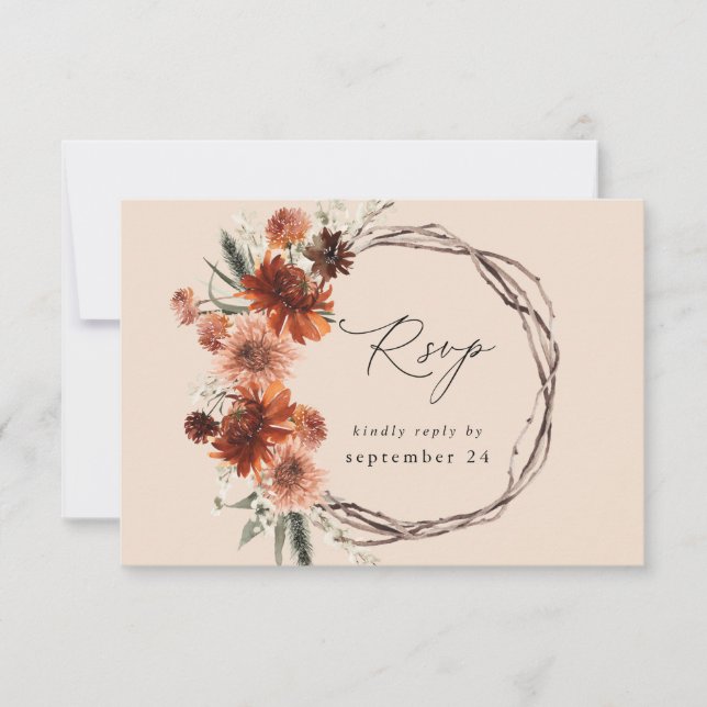 Rustic Earth & Champagne Florals w Meal -BEIG2 RSVP Card (Front)