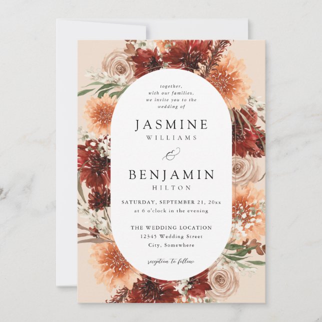 Rustic Earth & Champagne Florals Wedding beige Invitation (Front)