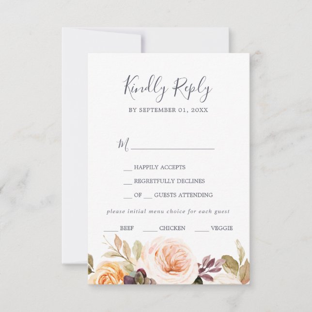 Rustic Earth Florals Menu Choice RSVP Card (Front)