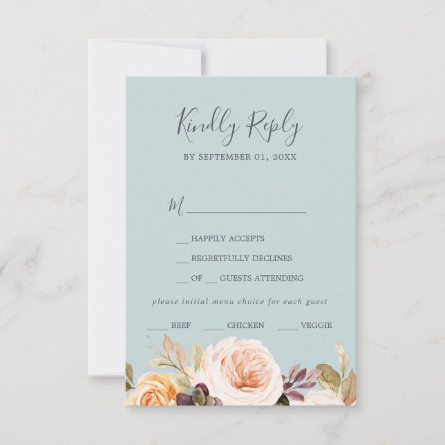 Rustic Earth Florals | Mint Menu Choice RSVP Card (Front)