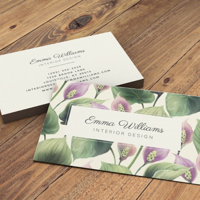 Rustic Earth Florals Purple and Green Business Card (Creator Uploaded)