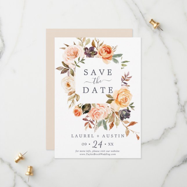 Rustic Earth Florals Save the Date Announcement (Front/Back In Situ)