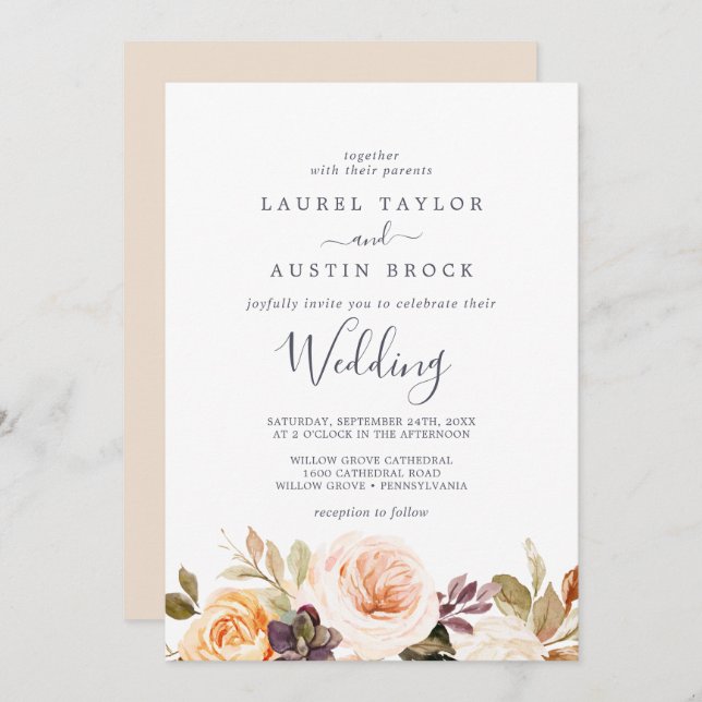 Rustic Earth Florals Wedding Invitation (Front/Back)
