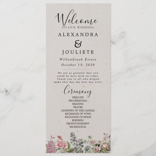 Rustic Earth Florals Wedding Program (Front)