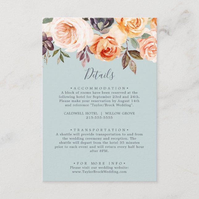 Rustic Earth | Mint Wedding Details Enclosure Card (Front)