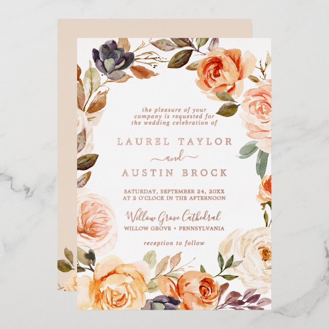 Rustic Earth | Rose Gold Foil All In One Wedding (Front/Back)