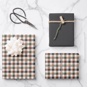 Rustic Earth Tone Chequered Plaid Wrapping Paper Sheet