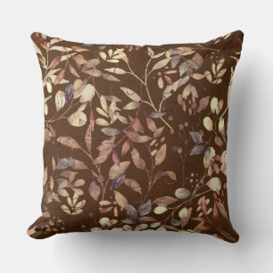 Rustic Earth-Tone Leaf Pattern Throw Pillow