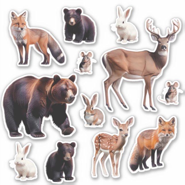 Rustic Earth Tone Watercolor Animal Vinyl Stickers (Front)