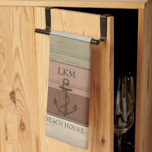 Rustic Earth Tones Wood Nautical - Monogram Tea Towel