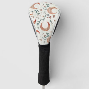 Rustic Earthy Boho Moon Floral Pattern Golf Head Cover