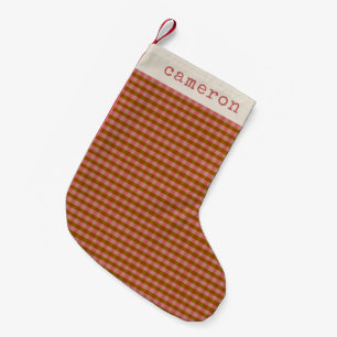 Rustic Earthy Brown Plaid Personalised Name Small Christmas Stocking