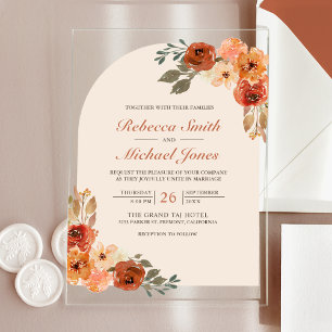 Rustic Earthy Burnt Orange Floral Arch Wedding Acrylic Invitations