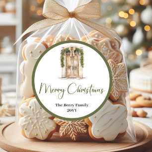 Rustic Earthy Christmas Family Name Round Stickers