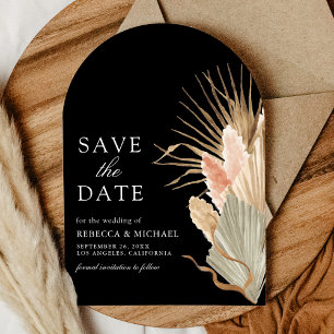 Rustic Earthy Dried Palm Pampas Black Wedding Save The Date