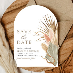 Rustic Earthy Dried Palm Pampas Taupe Wedding Save The Date