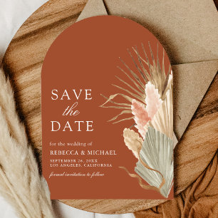 Rustic Earthy Dried Palm Pampas Terracotta Wedding Save The Date