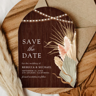 Rustic Earthy Dried Palm Pampas Wood Wedding Save The Date