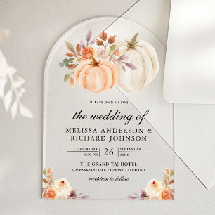 Rustic Earthy Dusty Peach Floral Pumpkin Wedding Acrylic Invitations