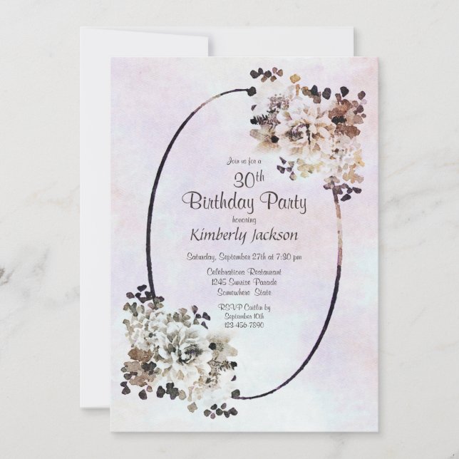 Rustic Earthy Floral 30th Birthday Party Invitation (Front)