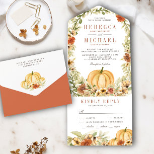 Rustic Earthy Floral Botanical Pumpkin Wedding All In One Invitation