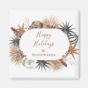Rustic Earthy Holiday Botanicals Happy Holiday  Magnet