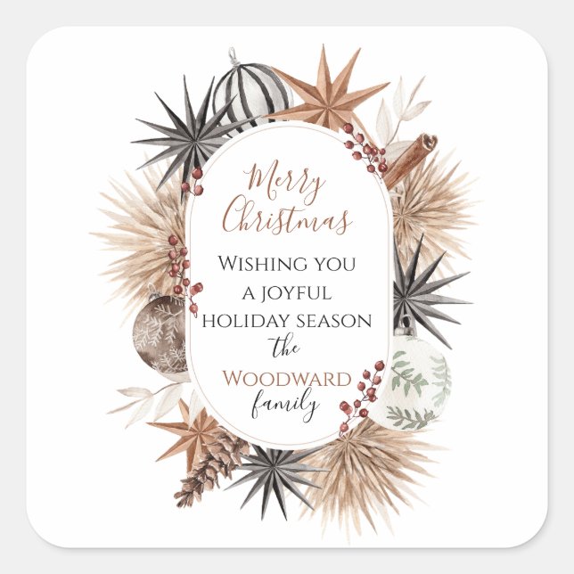 Rustic Earthy Holiday Name Gift  Square Sticker (Front)