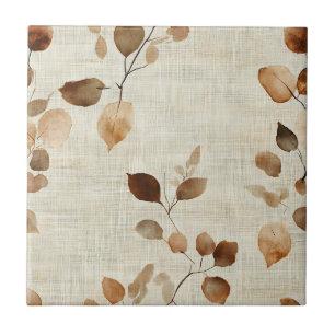 Rustic Earthy Leaves and Twigs Nature Pattern Ceramic Tile