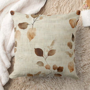 Rustic Earthy Leaves and Twigs Nature Pattern Cushion